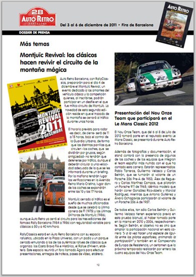 Dossier de prensa Auto Retro en el que aparece el Nou Onze Team